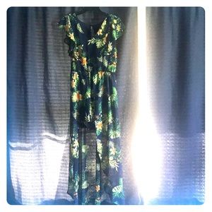 Tropical romper with high/low skirt